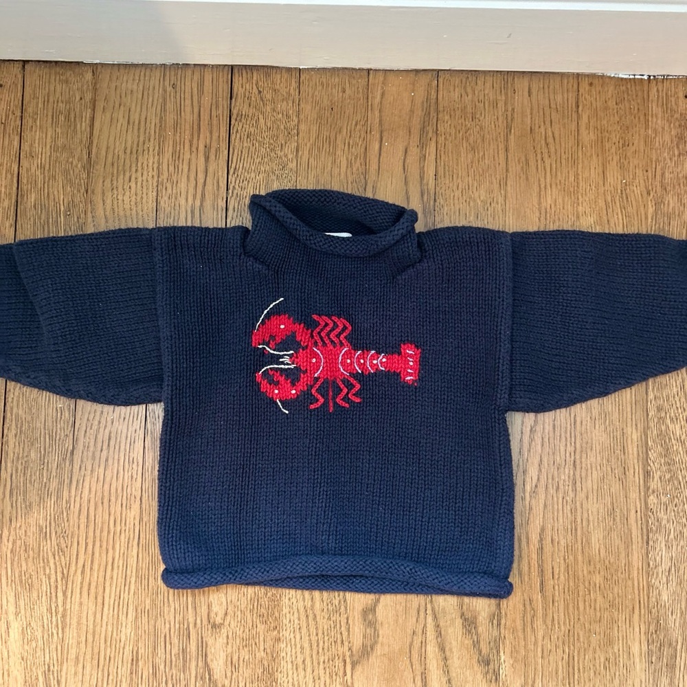 Navy roll neck Sweater with Red Lobster Design